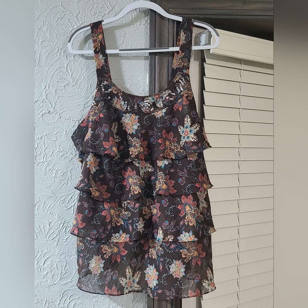 Lane Bryant Floral Ruffle Sleeveless Top With Ruffled Detailing